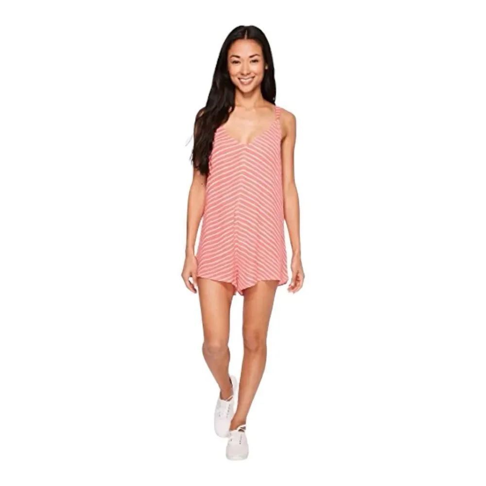 NWT Billabong Coral White Striped Romper Adjustable Straps Size M Festival Beach